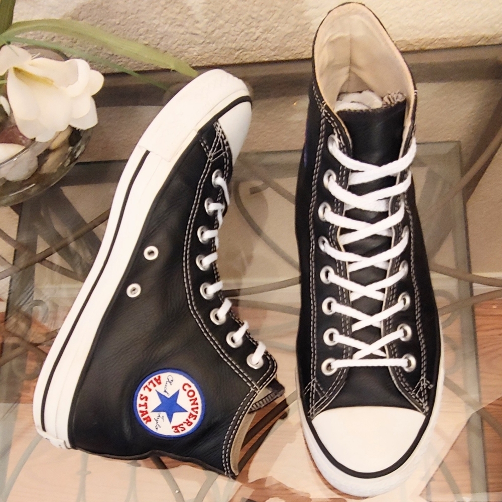 Converse Black Leather High Tops